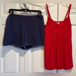 SOMA 2 Pc Set ❤️💙Red Tank w Sarin Trim & Soft Blue Shorts w pockets